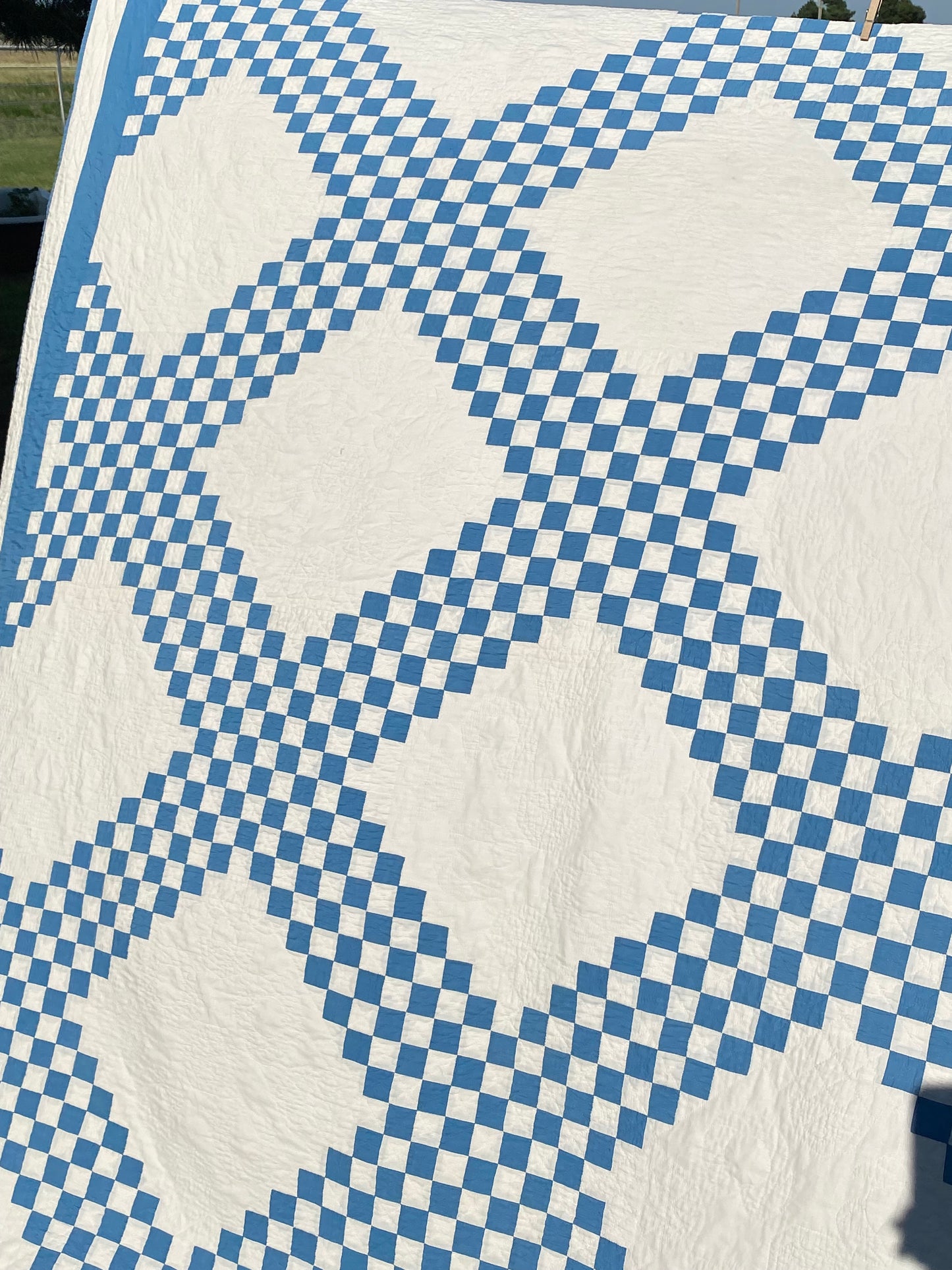 Blue and White Patchwork Irish Chain Quilt