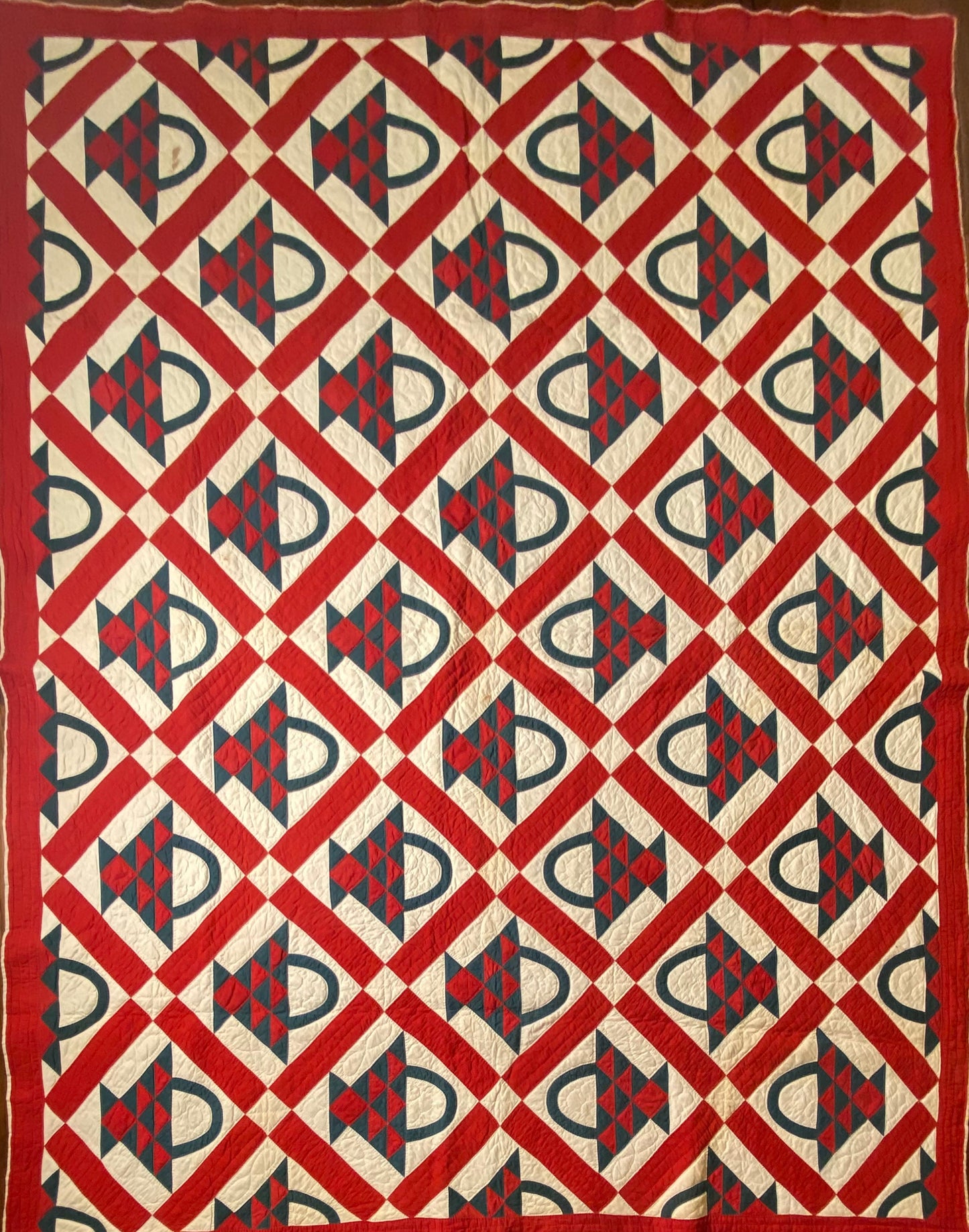 Red and Green Pieced Basket Quilt
