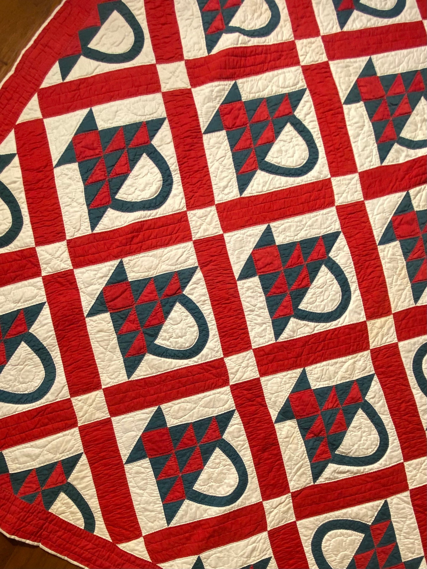 Red and Green Pieced Basket Quilt