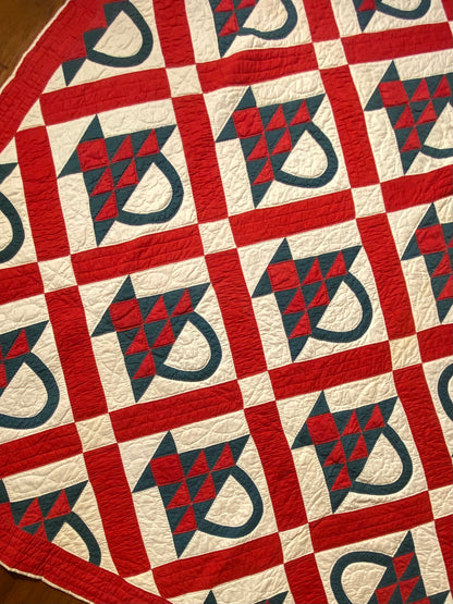 Red and Green Pieced Basket Quilt