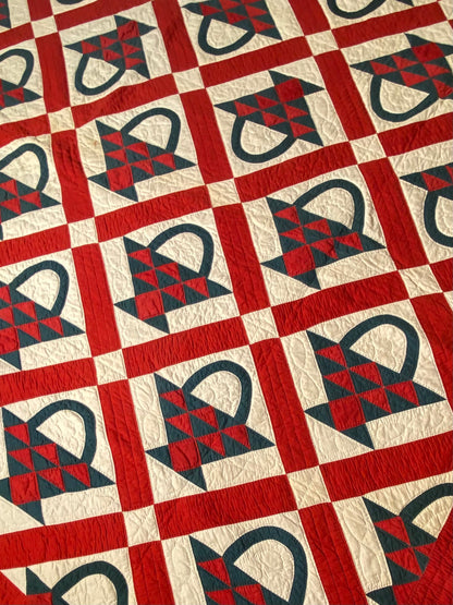 Red and Green Pieced Basket Quilt