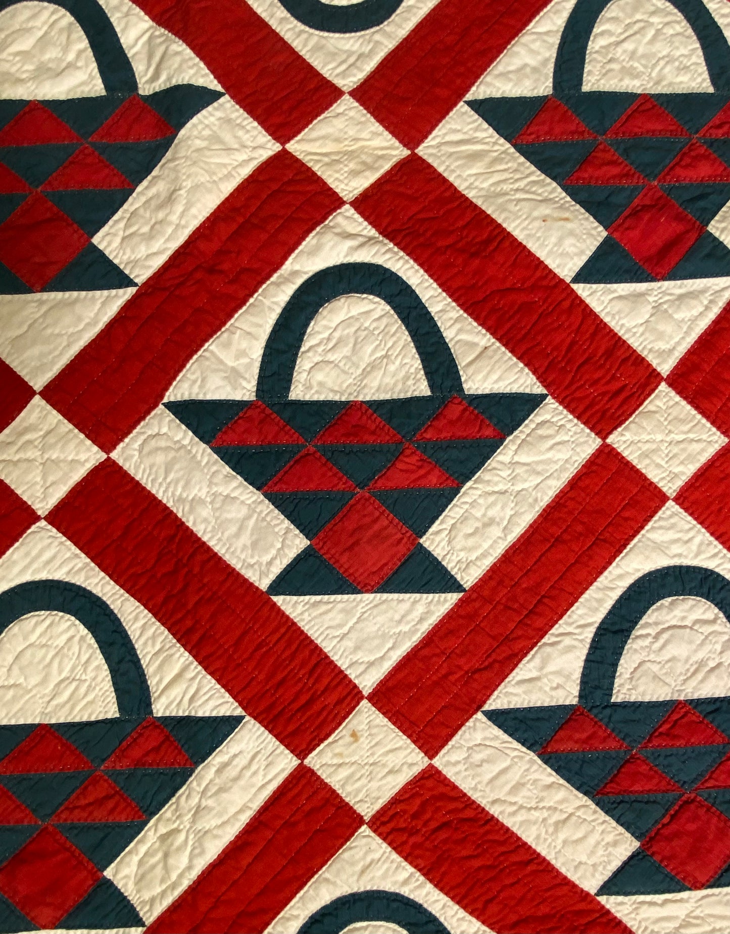 Red and Green Pieced Basket Quilt