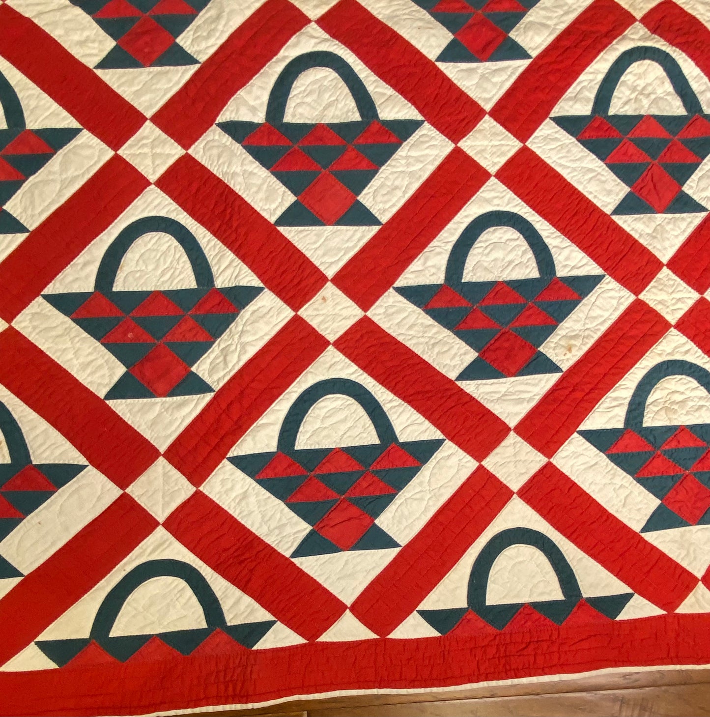 Red and Green Pieced Basket Quilt