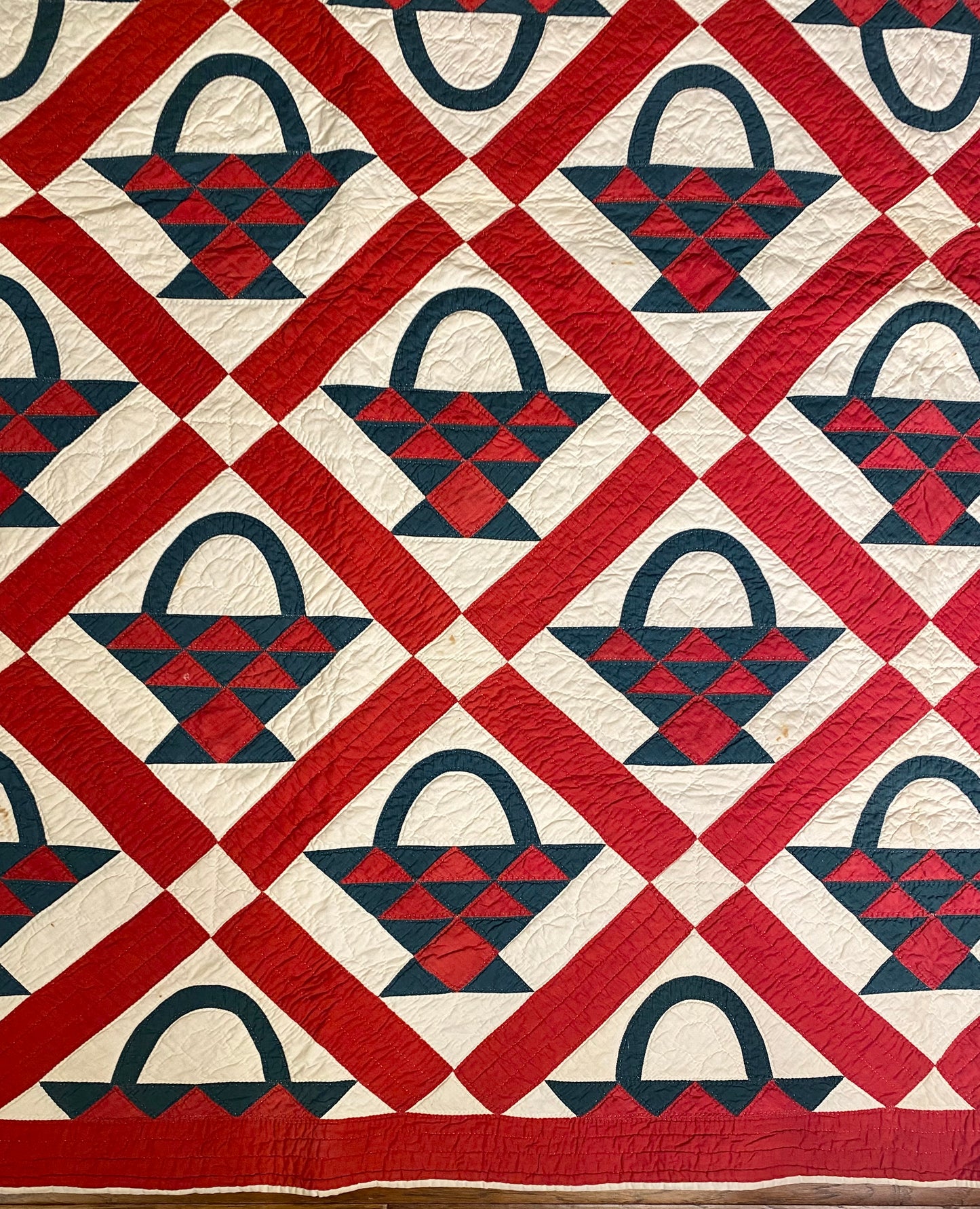 Red and Green Pieced Basket Quilt