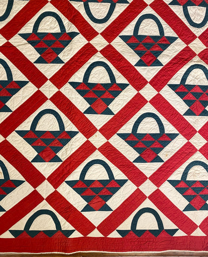 Red and Green Pieced Basket Quilt
