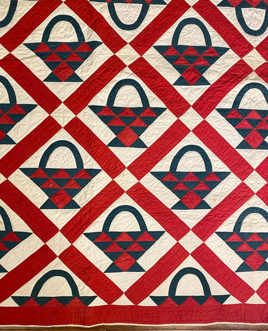 Red and Green Pieced Basket Quilt