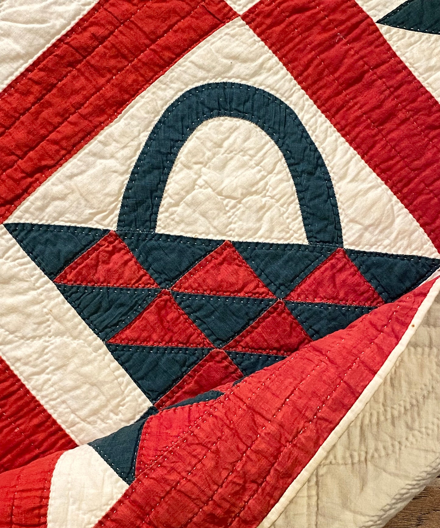 Red and Green Pieced Basket Quilt