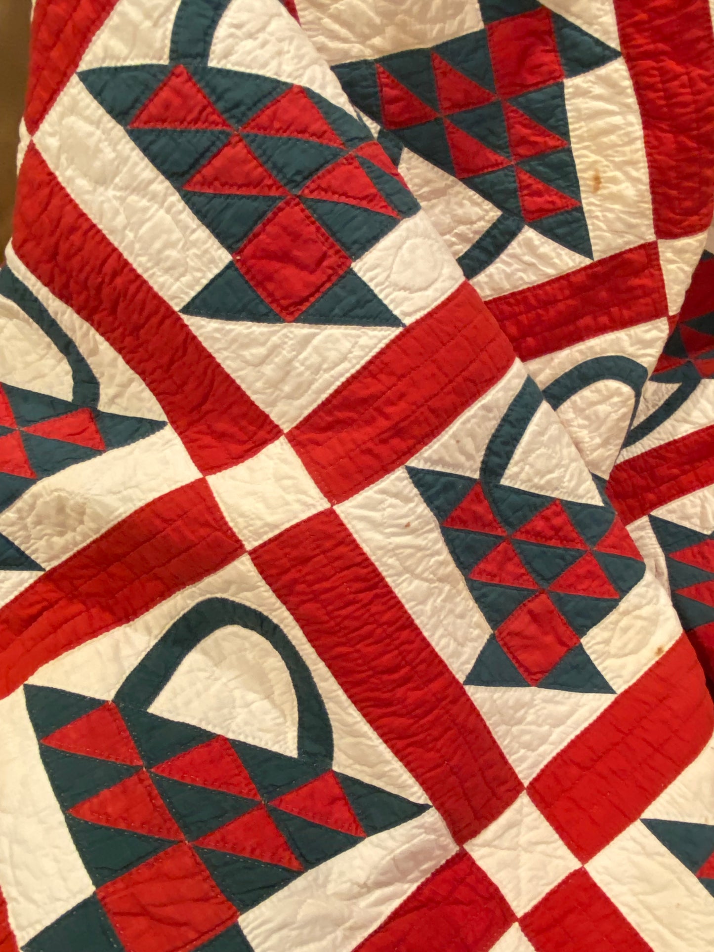 Red and Green Pieced Basket Quilt
