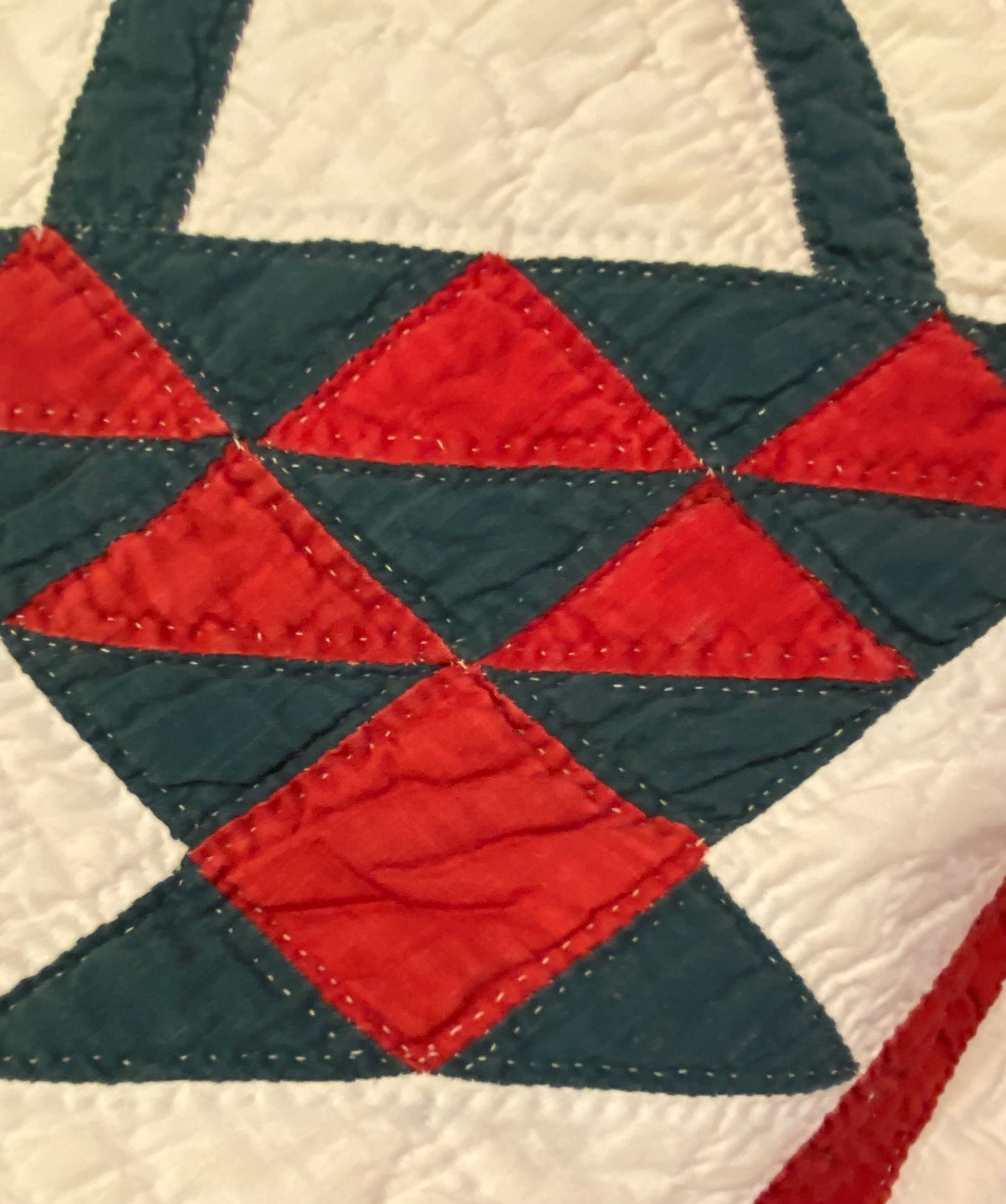 Red and Green Pieced Basket Quilt