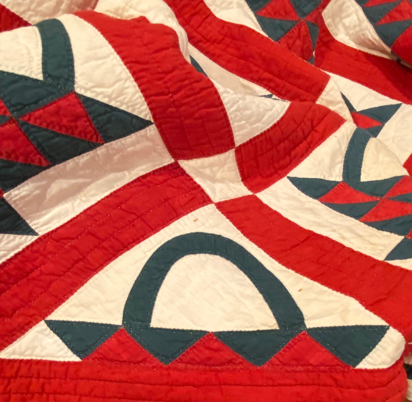 Red and Green Pieced Basket Quilt