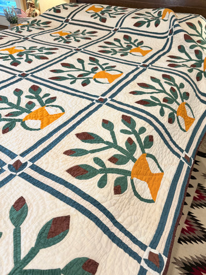 Folk Art Southern Basket of Flowers Quilt