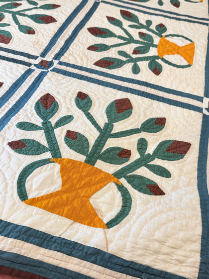Folk Art Southern Basket of Flowers Quilt