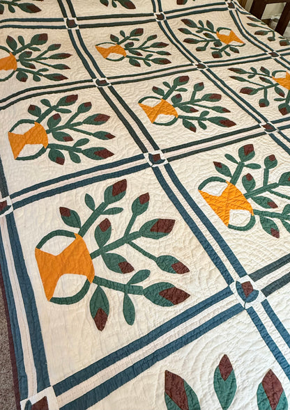Folk Art Southern Basket of Flowers Quilt