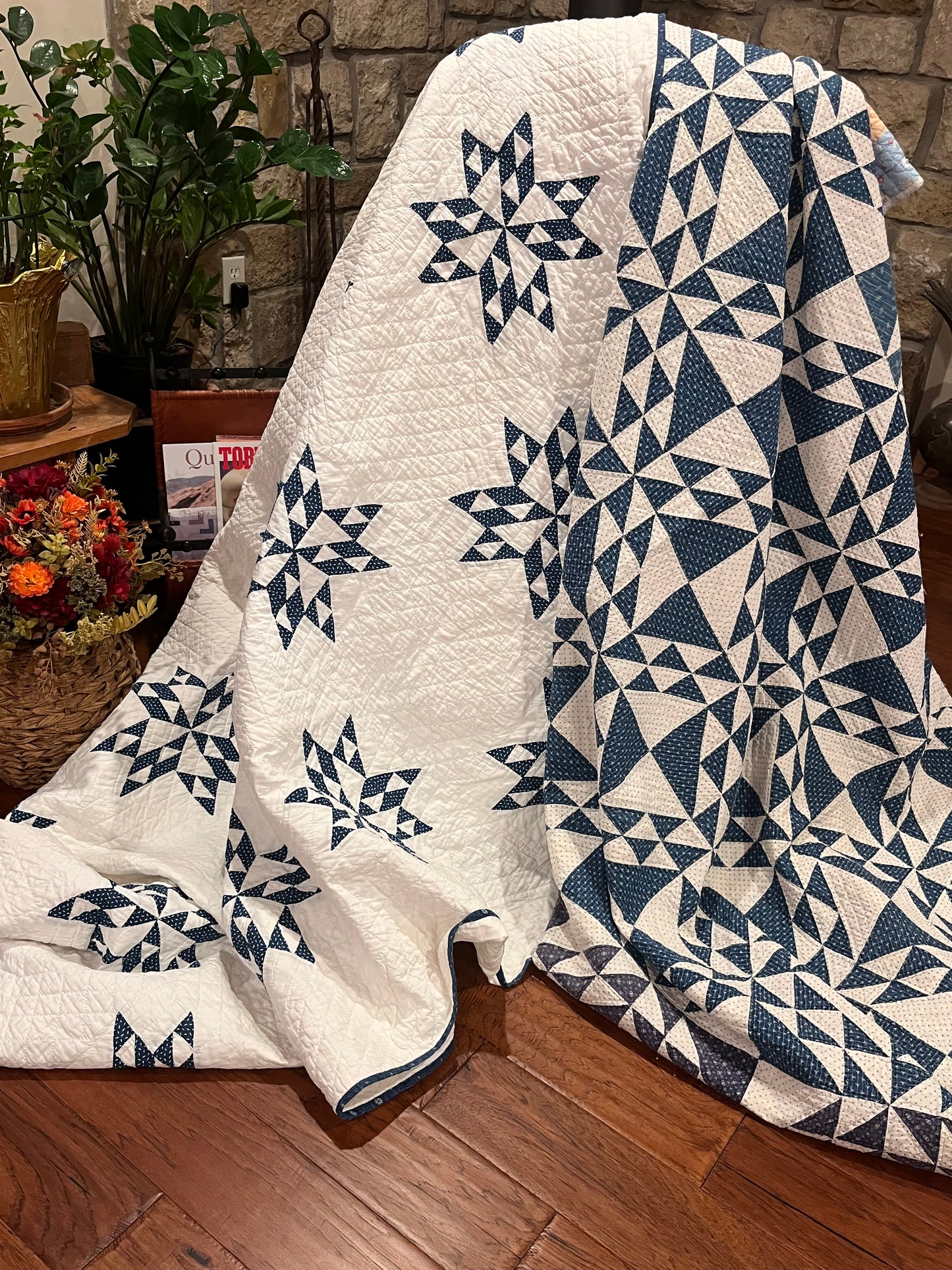 Blue and White Star of Triangles Quilt