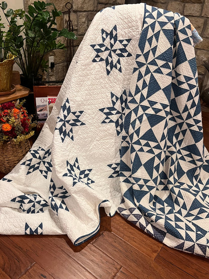 Blue and White Star of Triangles Quilt