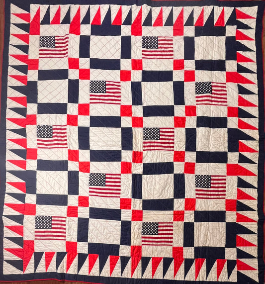 American Vintage Bicentennial Flag Quilt with Border