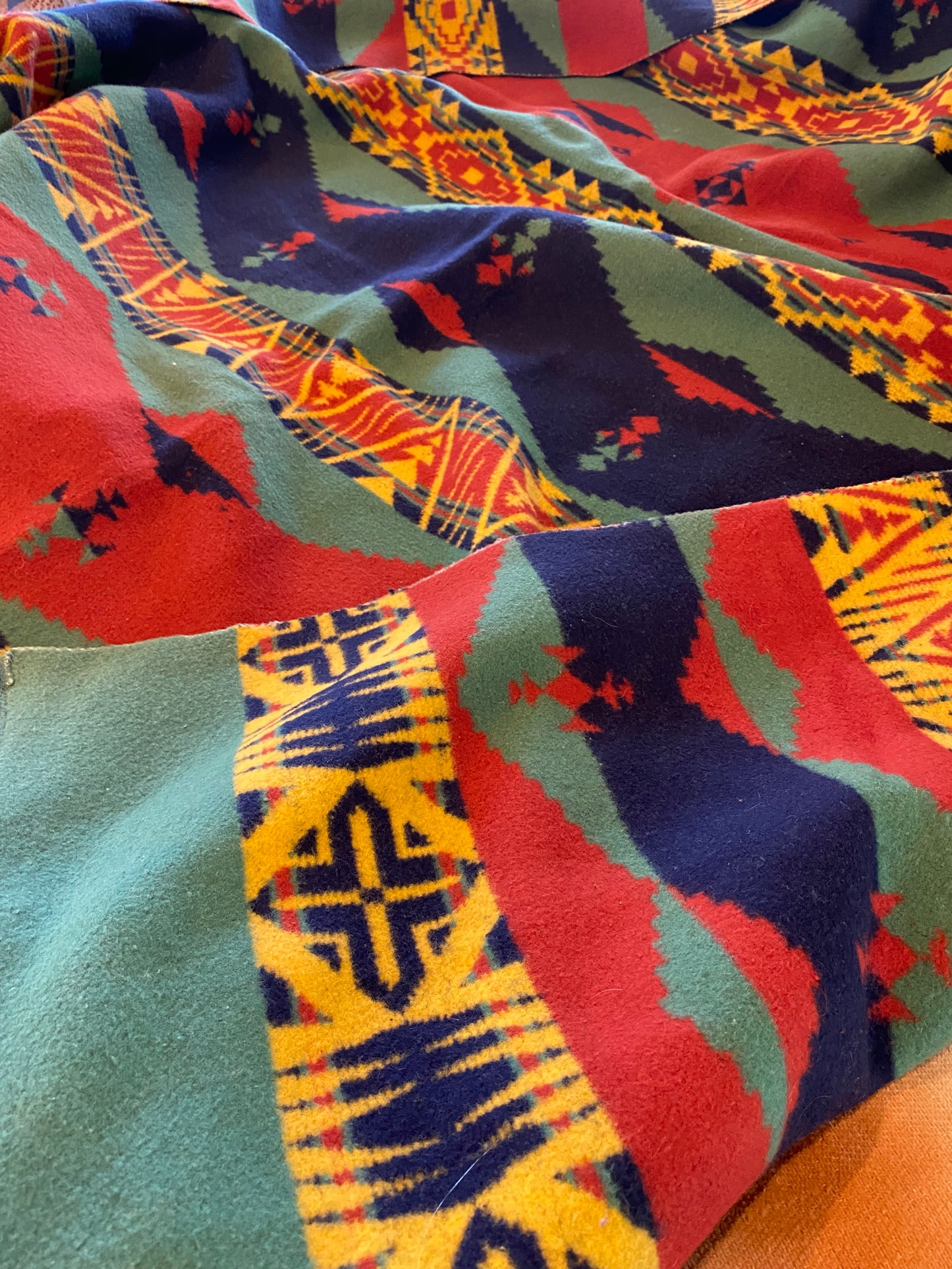 Handsome Beacon Indian Camp Blanket- red, green, blue, yellow