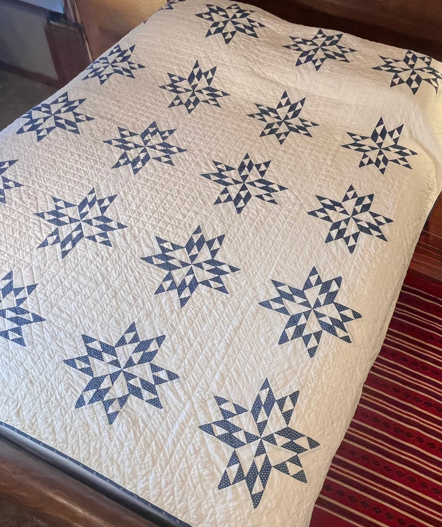 Blue and White Star of Triangles Quilt