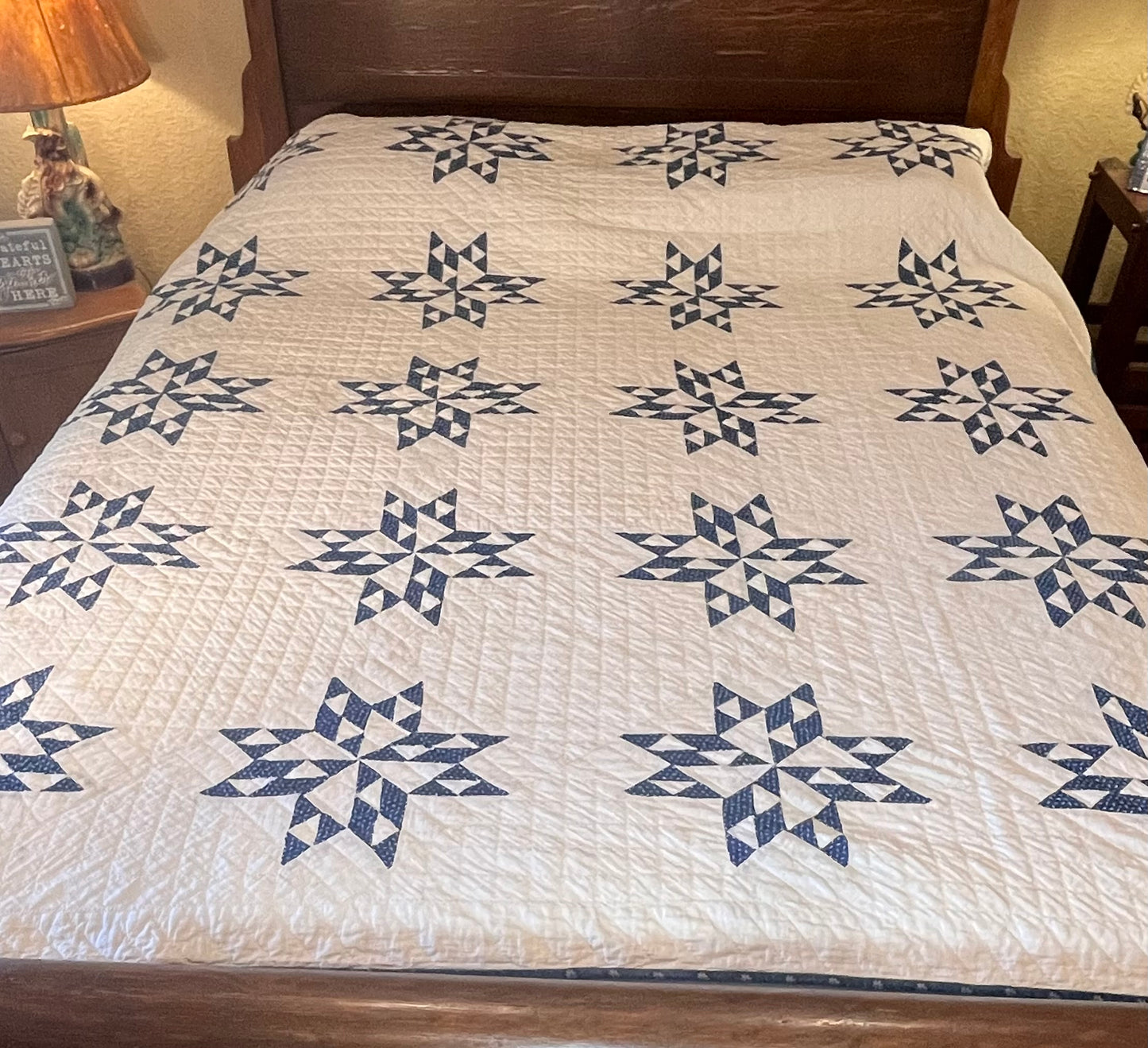 Blue and White Star of Triangles Quilt