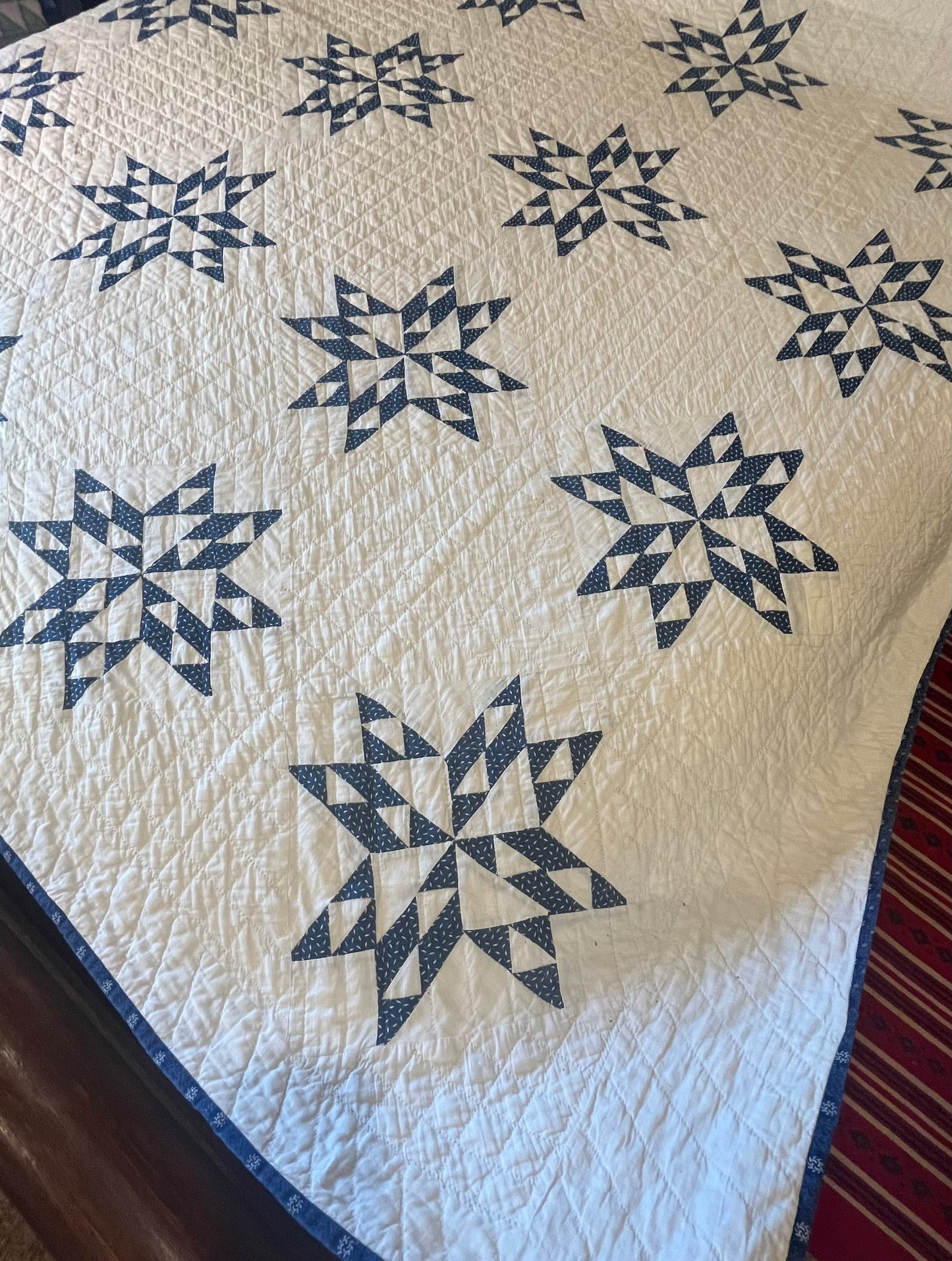 Blue and White Star of Triangles Quilt