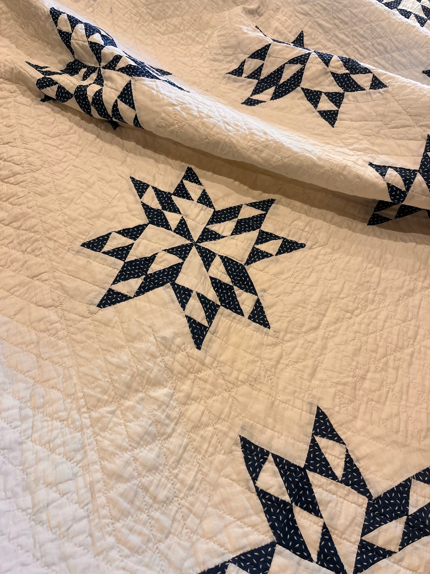 Blue and White Star of Triangles Quilt