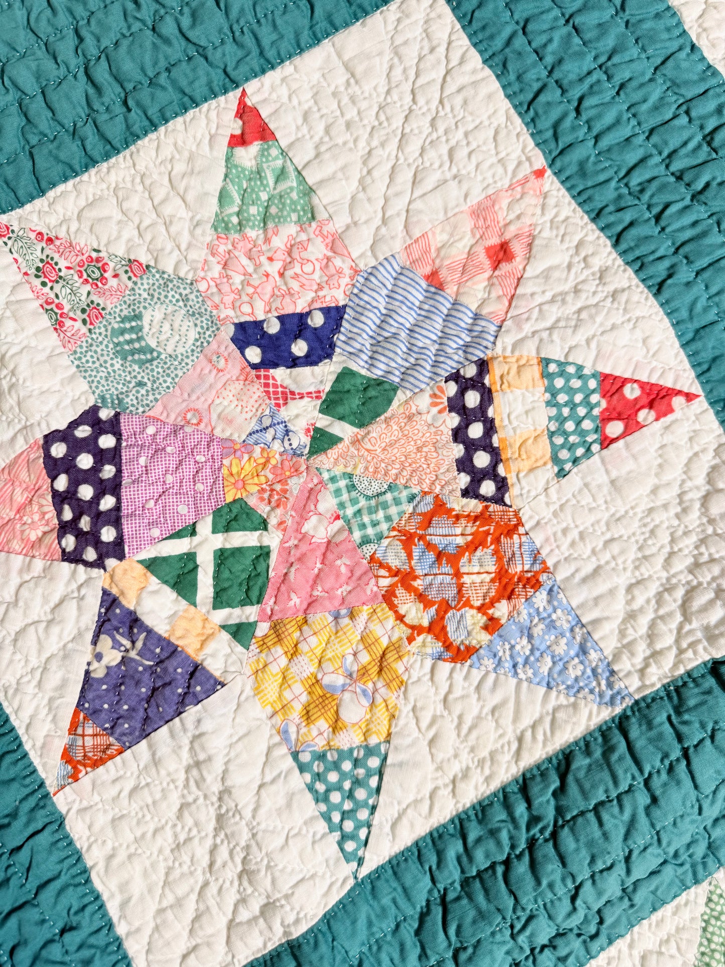 Colorful Scrappy String Stars Quilt