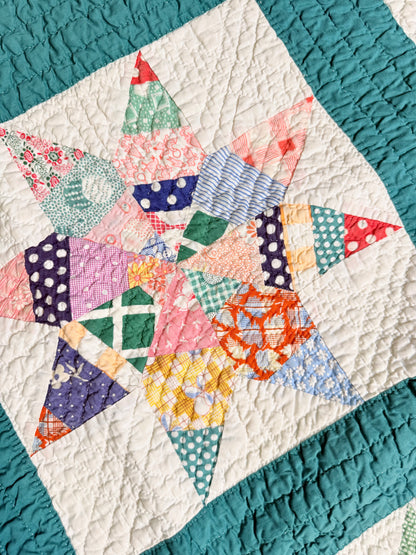 Colorful Scrappy String Stars Quilt