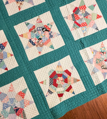 Colorful Scrappy String Stars Quilt