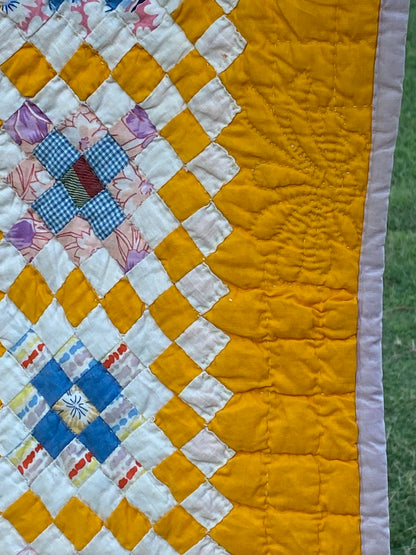 Miniature Scale Blocks of Patchwork with Medallion Center Quilt -SOLD