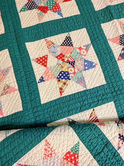 Colorful Scrappy String Stars Quilt