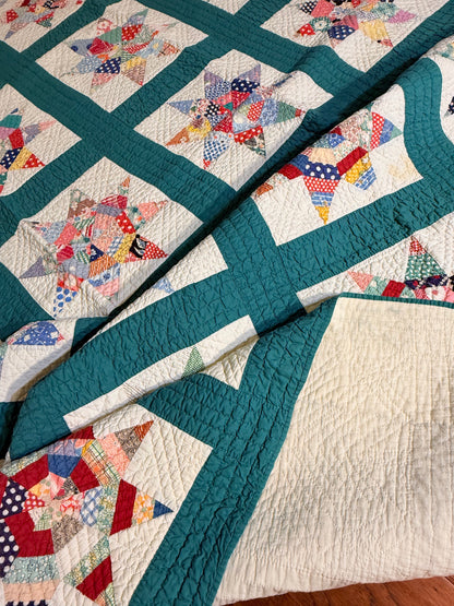 Colorful Scrappy String Stars Quilt