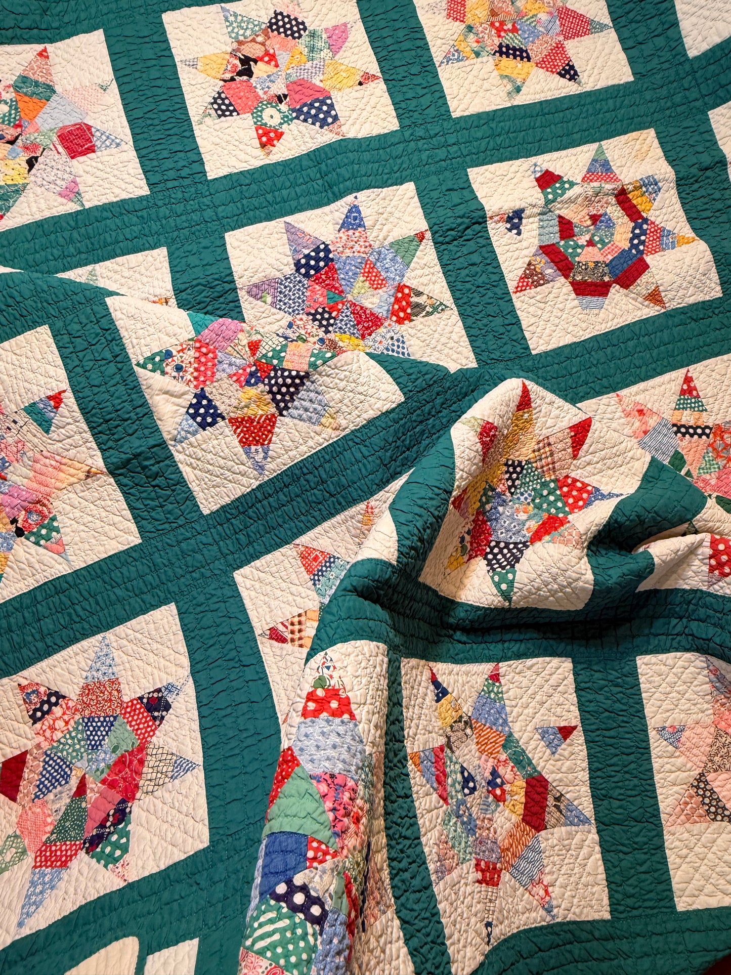 Colorful Scrappy String Stars Quilt
