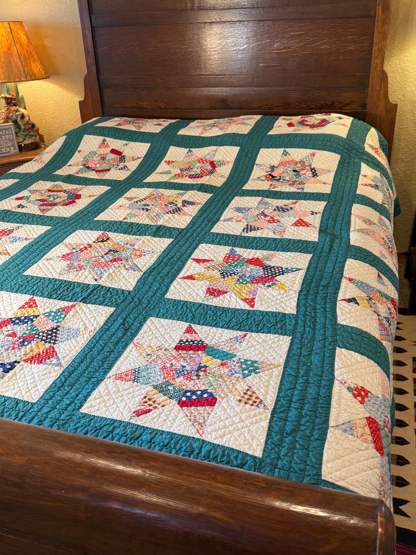 Colorful Scrappy String Stars Quilt