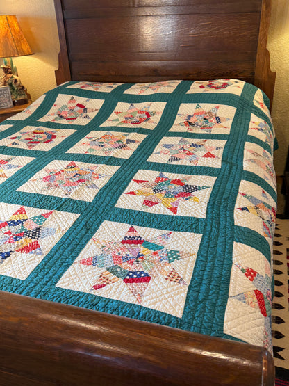 Colorful Scrappy String Stars Quilt