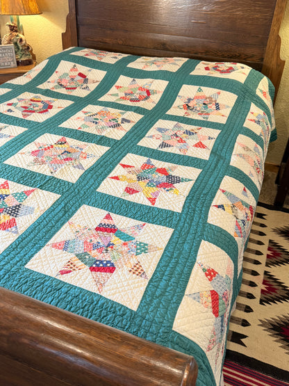 Colorful Scrappy String Stars Quilt