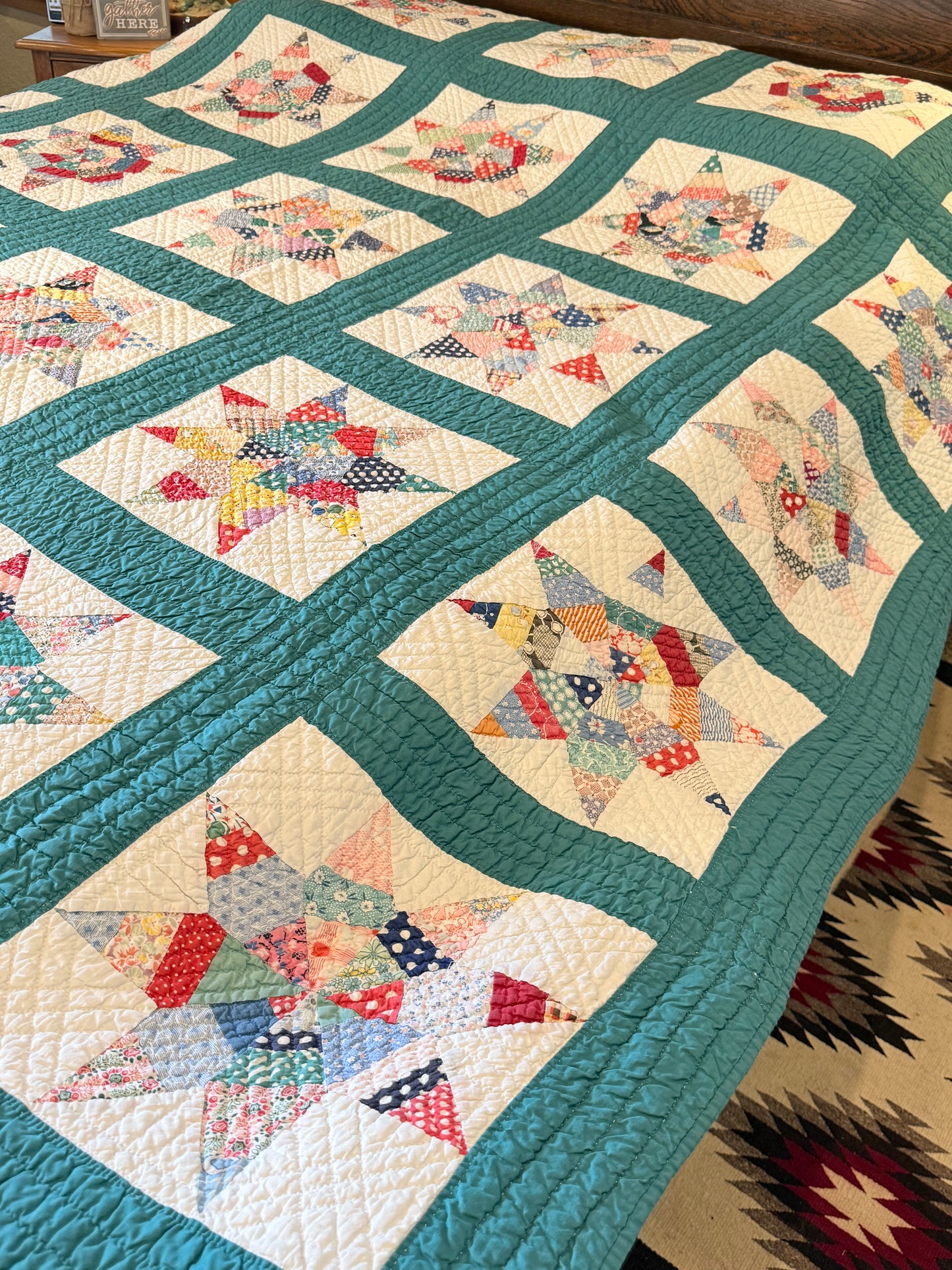 Colorful Scrappy String Stars Quilt