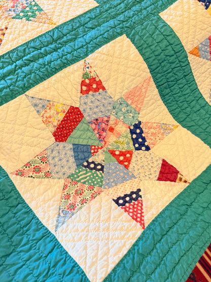 Colorful Scrappy String Stars Quilt