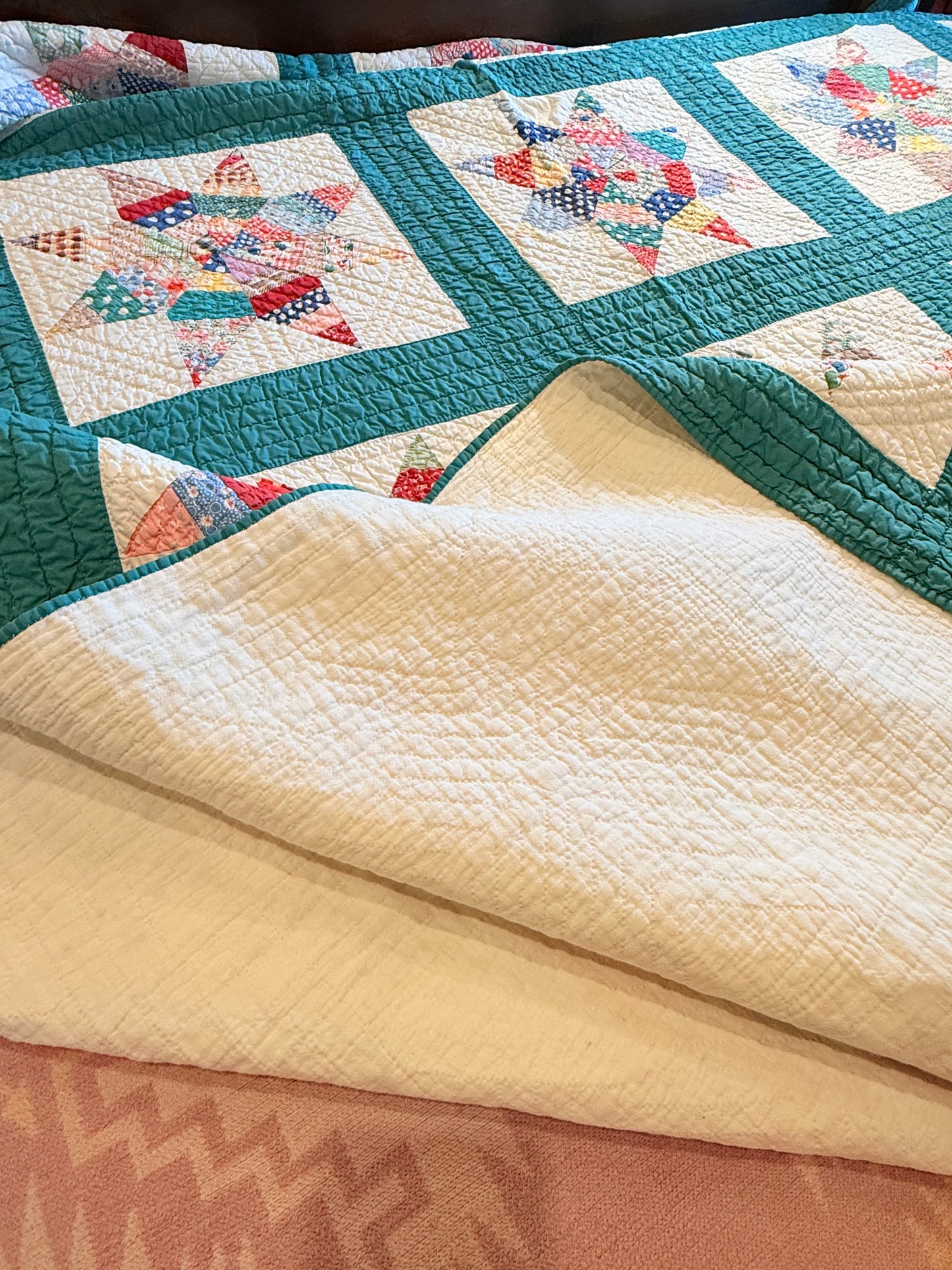 Colorful Scrappy String Stars Quilt