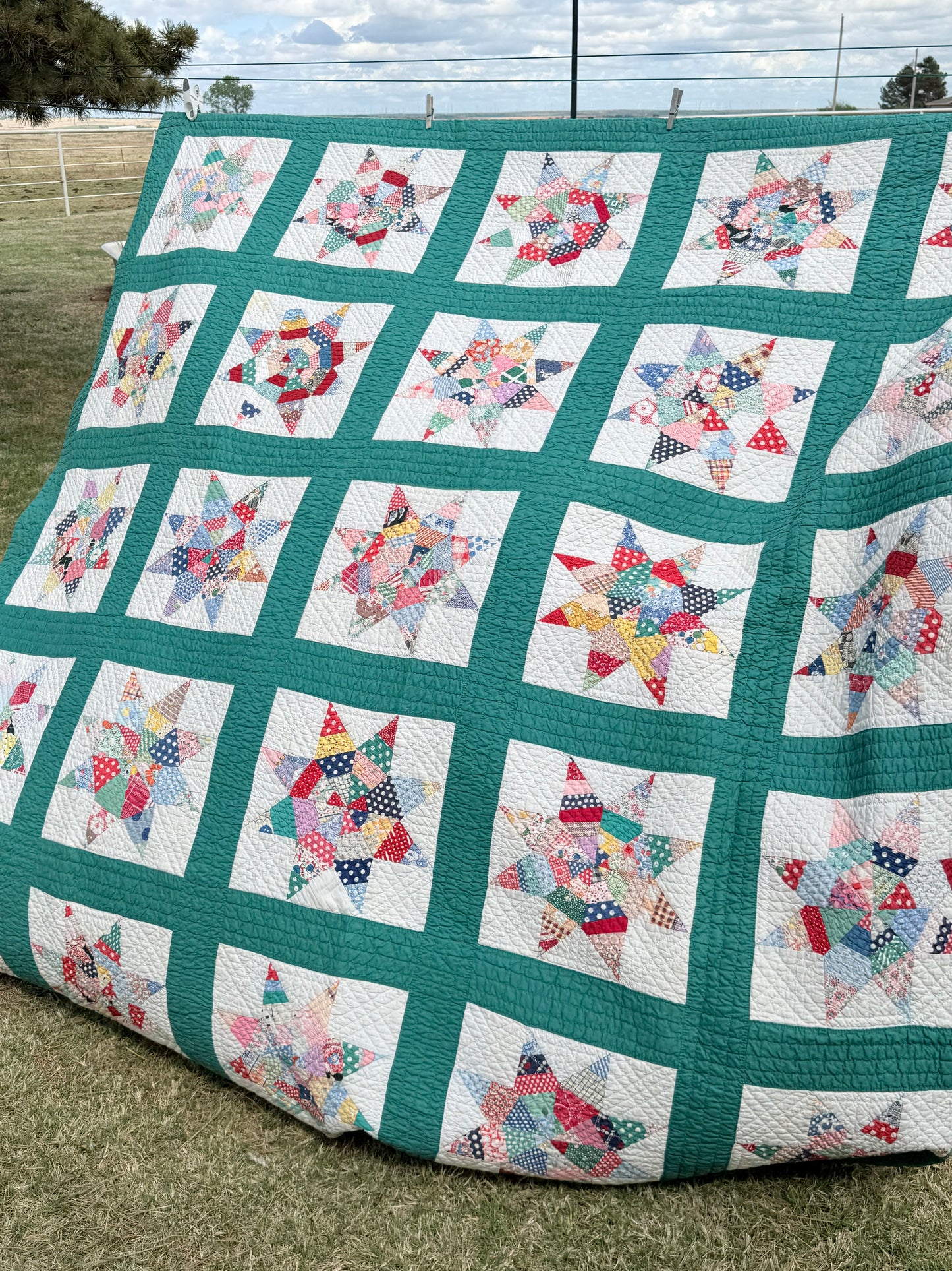 Colorful Scrappy String Stars Quilt