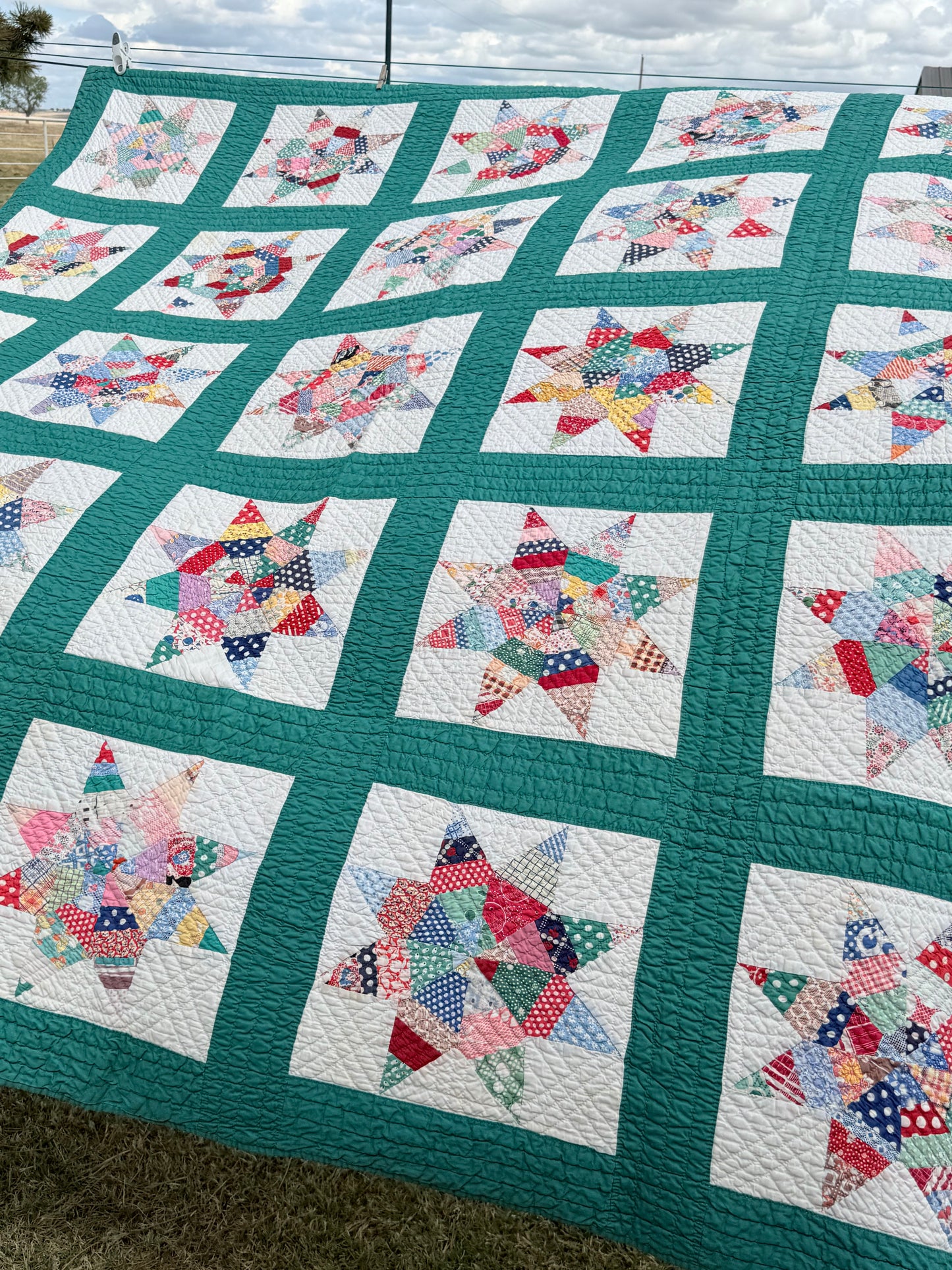 Colorful Scrappy String Stars Quilt