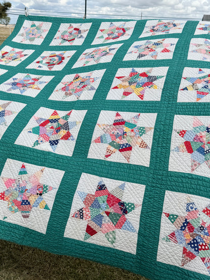 Colorful Scrappy String Stars Quilt