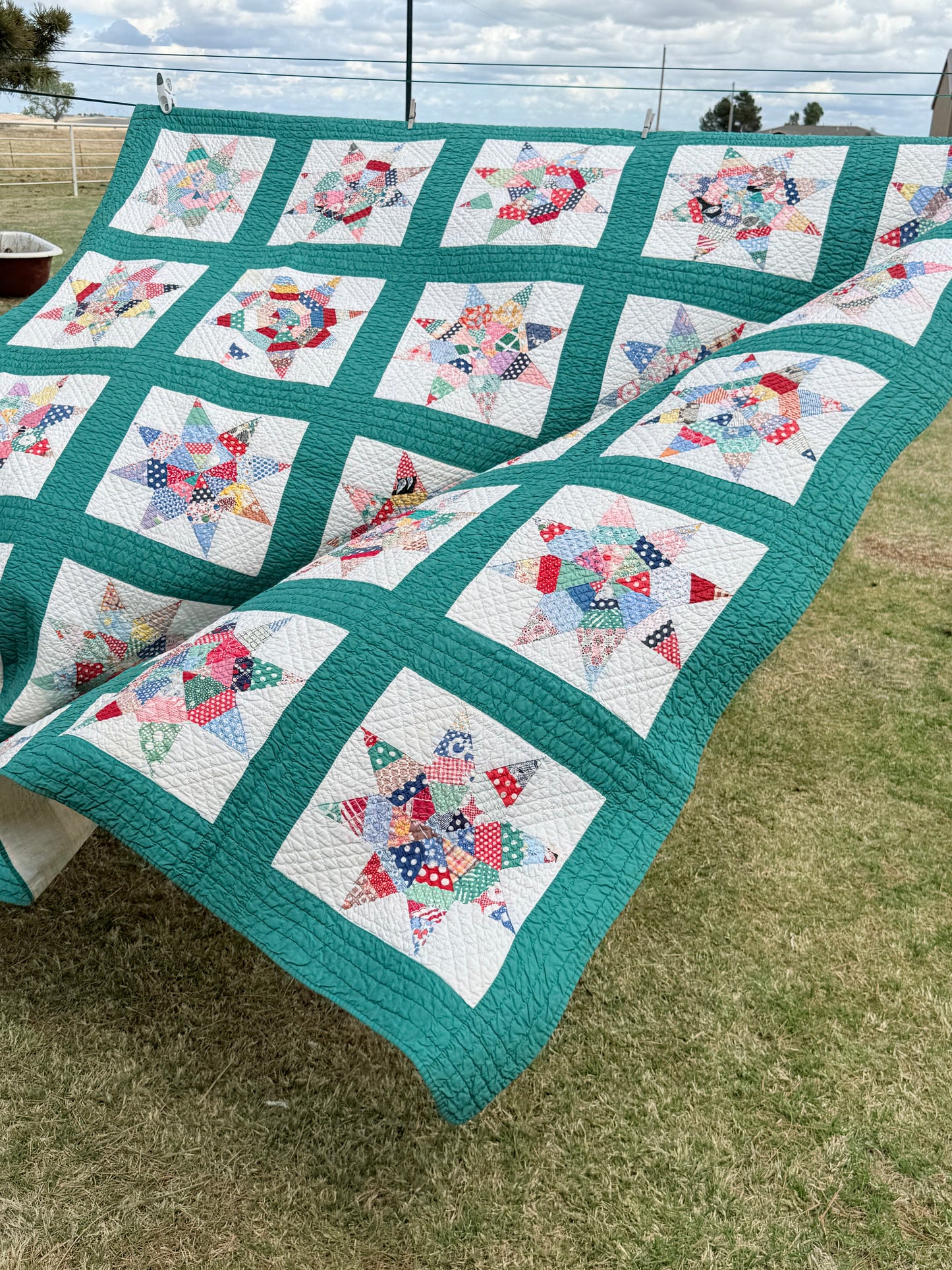 Colorful Scrappy String Stars Quilt