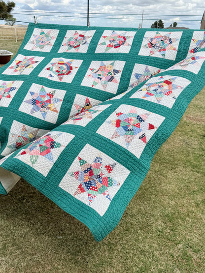 Colorful Scrappy String Stars Quilt