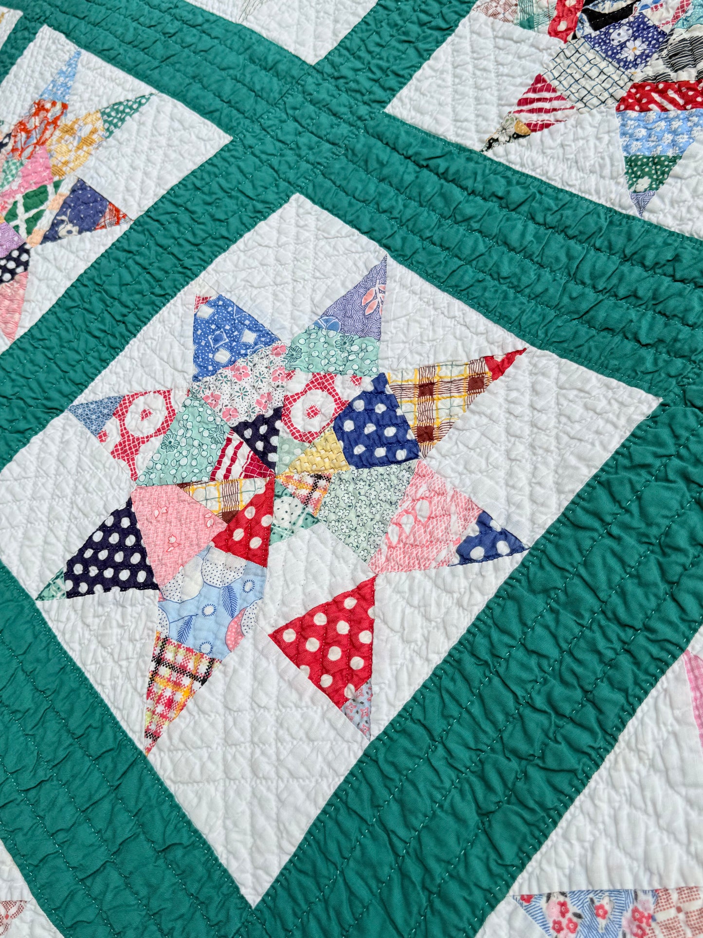 Colorful Scrappy String Stars Quilt