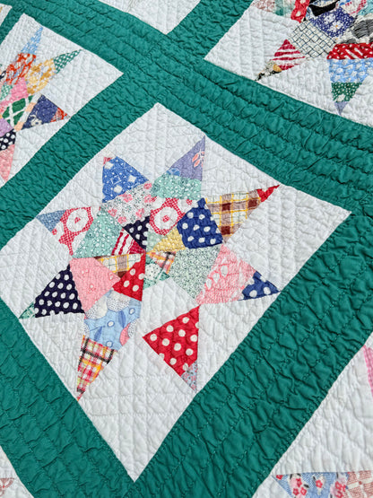 Colorful Scrappy String Stars Quilt