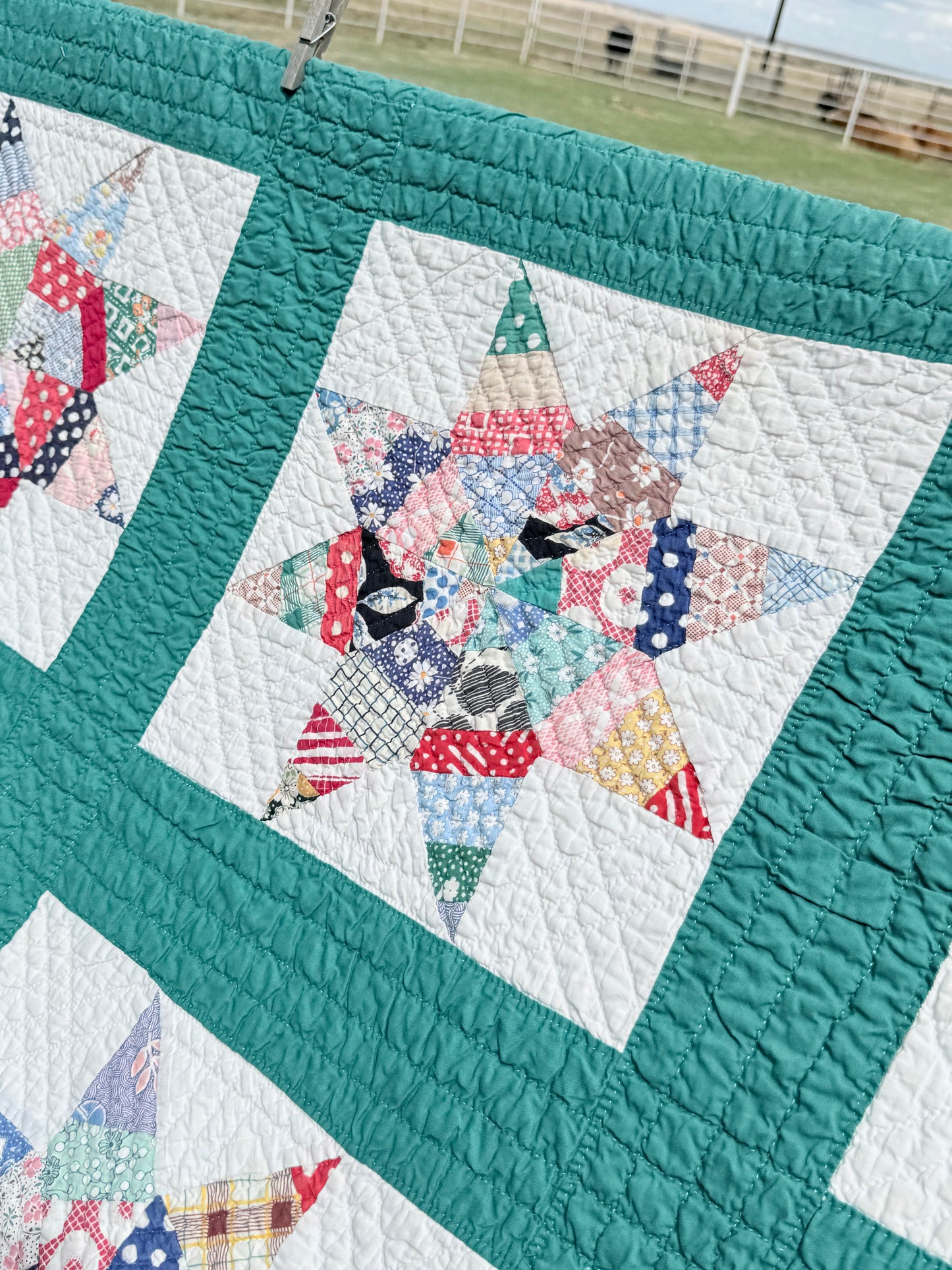 Colorful Scrappy String Stars Quilt
