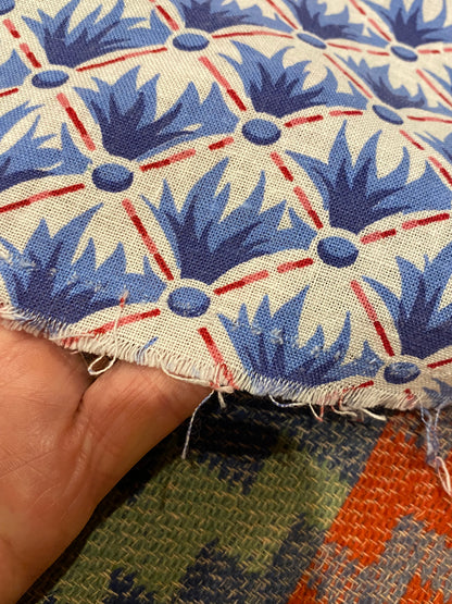 Vintage Feedsack ,, Blue leaves with red accents