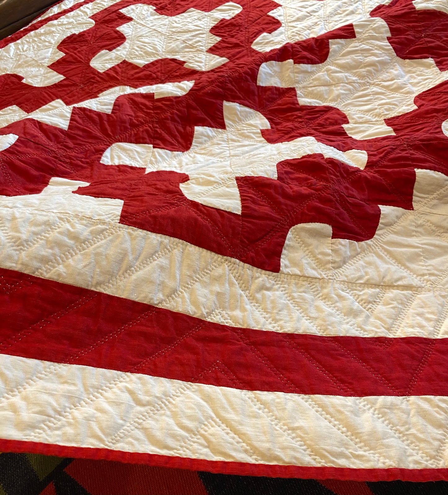 Red and White Drunkards Path Quilt