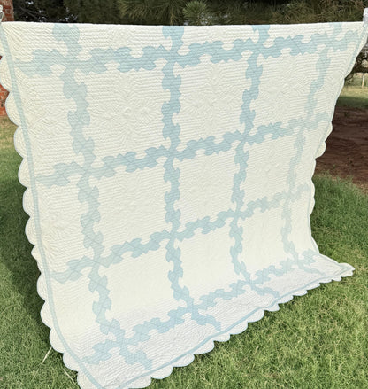 Comfy Drunkards Path Blue White Quilt