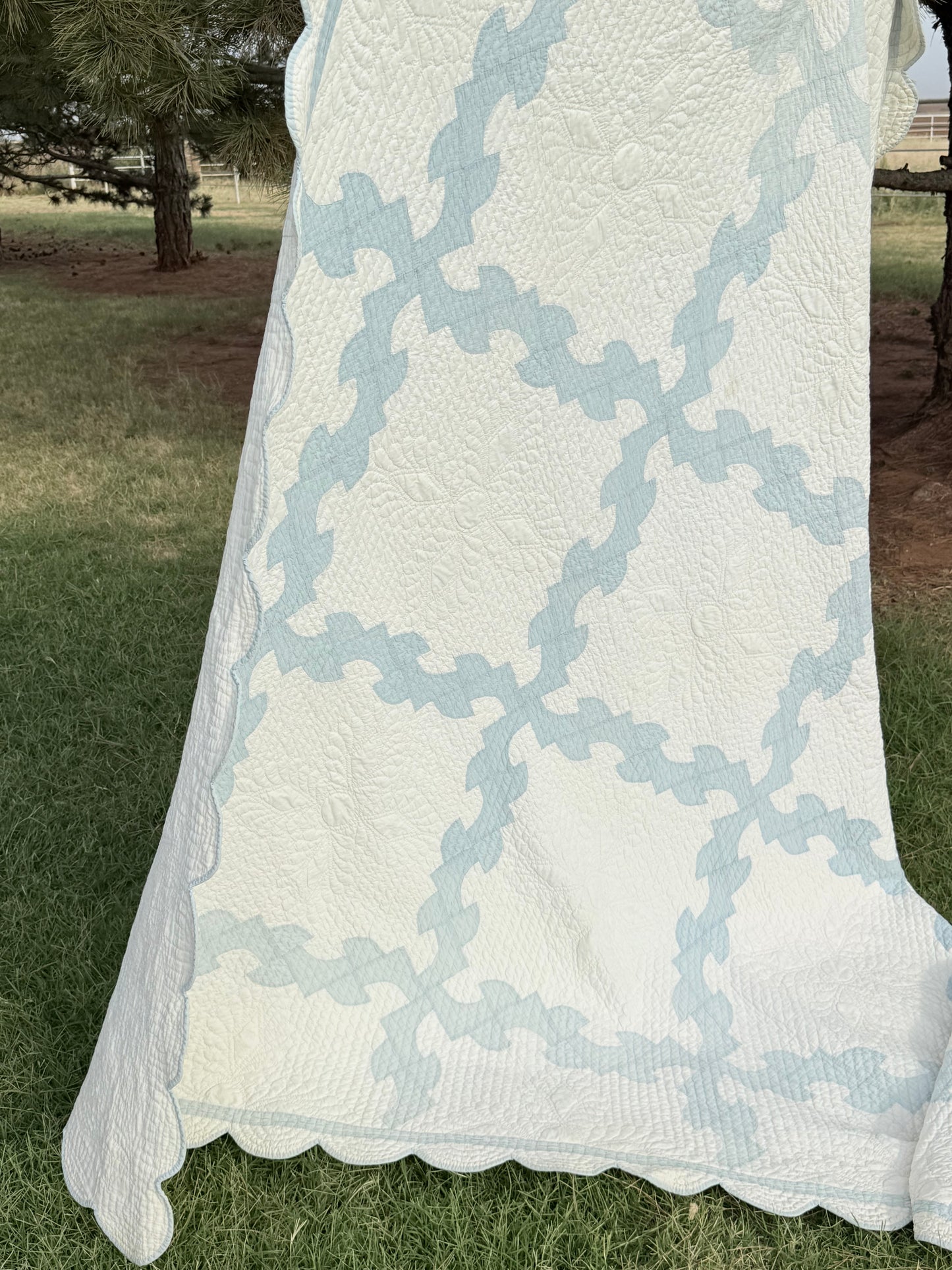 Comfy Drunkards Path Blue White Quilt